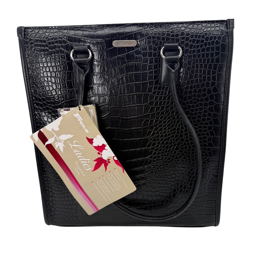 New Targus Ladies Notebook Case Black Faux Crocodile Laptop Tote Bag 15 Inch NWT